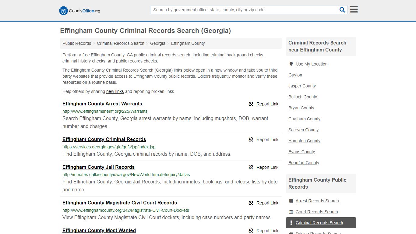Effingham County Criminal Records Search (Georgia) - County Office